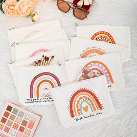 Paterr rainbow makeup bag showing portable storage for cosmetics.