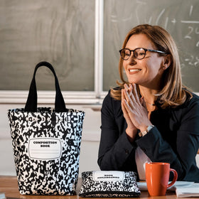 Paterr teacher tote bag with apple pattern, a stylish gift for teachers.