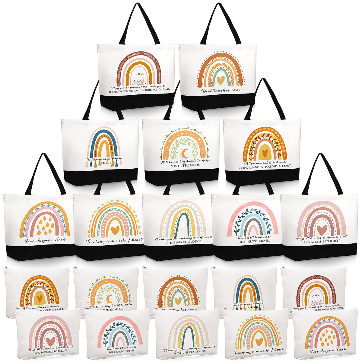 Paterr rainbow tote bag for teachers with zipper, durable canvas for daily use.
