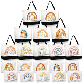 Paterr rainbow tote bag for teachers with zipper, durable canvas for daily use.