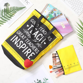 Paterr tote interior and size demonstrate space for books and papers