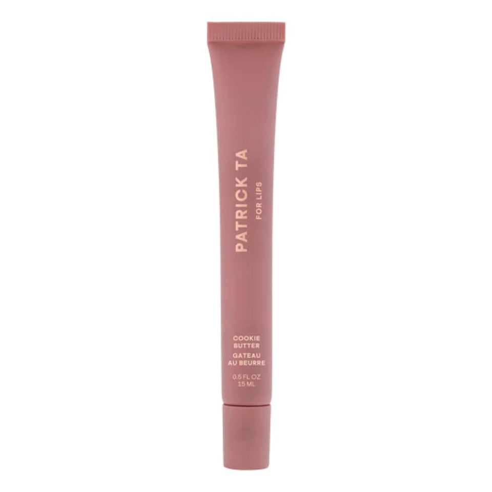 Patrick Ta Major Moisture Smoothing Lip Balm Cookie Butter compact with lasting hydration.