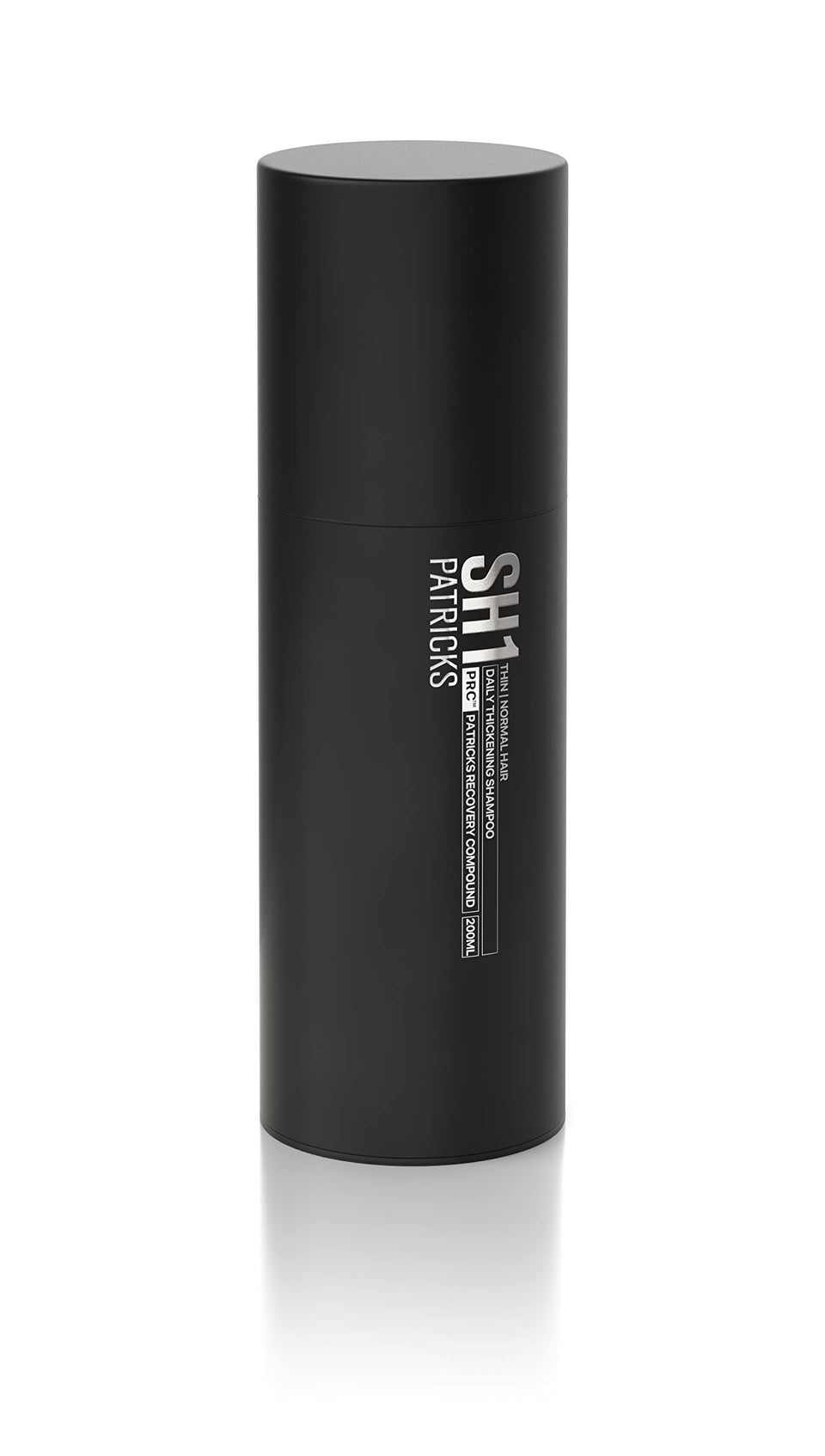PATRICKS SH1 daily thickening shampoo bottle on bathroom counter for fuller hair