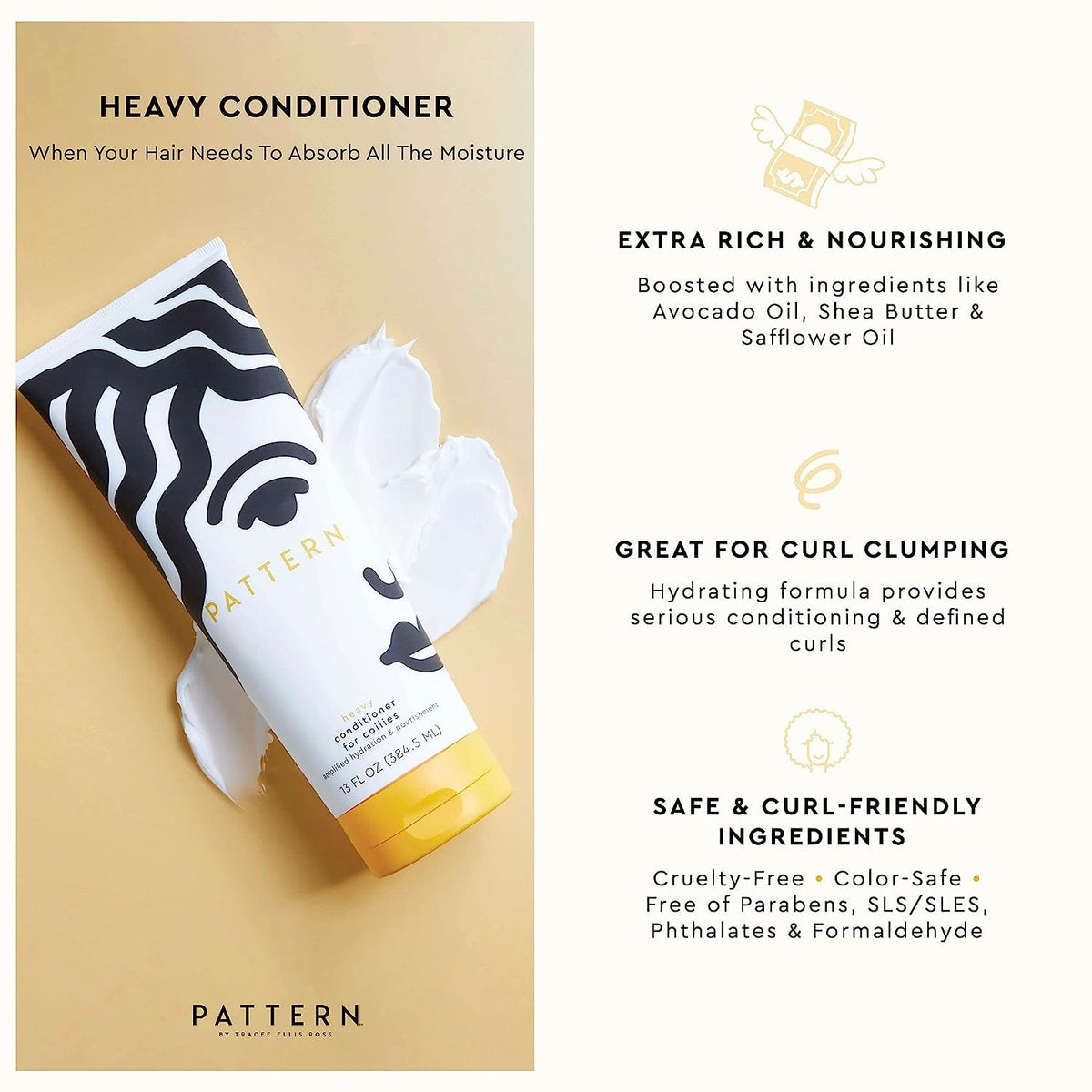 PATTERN Heavy Conditioner being applied to hair for smooth detangling