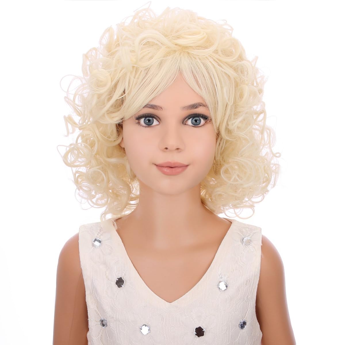 PATTNIUM long curly blonde wig for kids with natural-looking curls and soft fibers