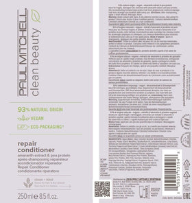 Hair care routine featuring Paul Mitchell Repair Conditioner in use.