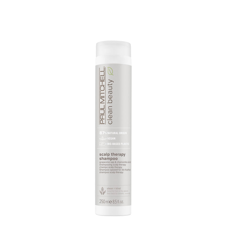 Paul Mitchell Clean Beauty Scalp Therapy Shampoo bottle promotes gentle cleansing and scalp refreshment.
