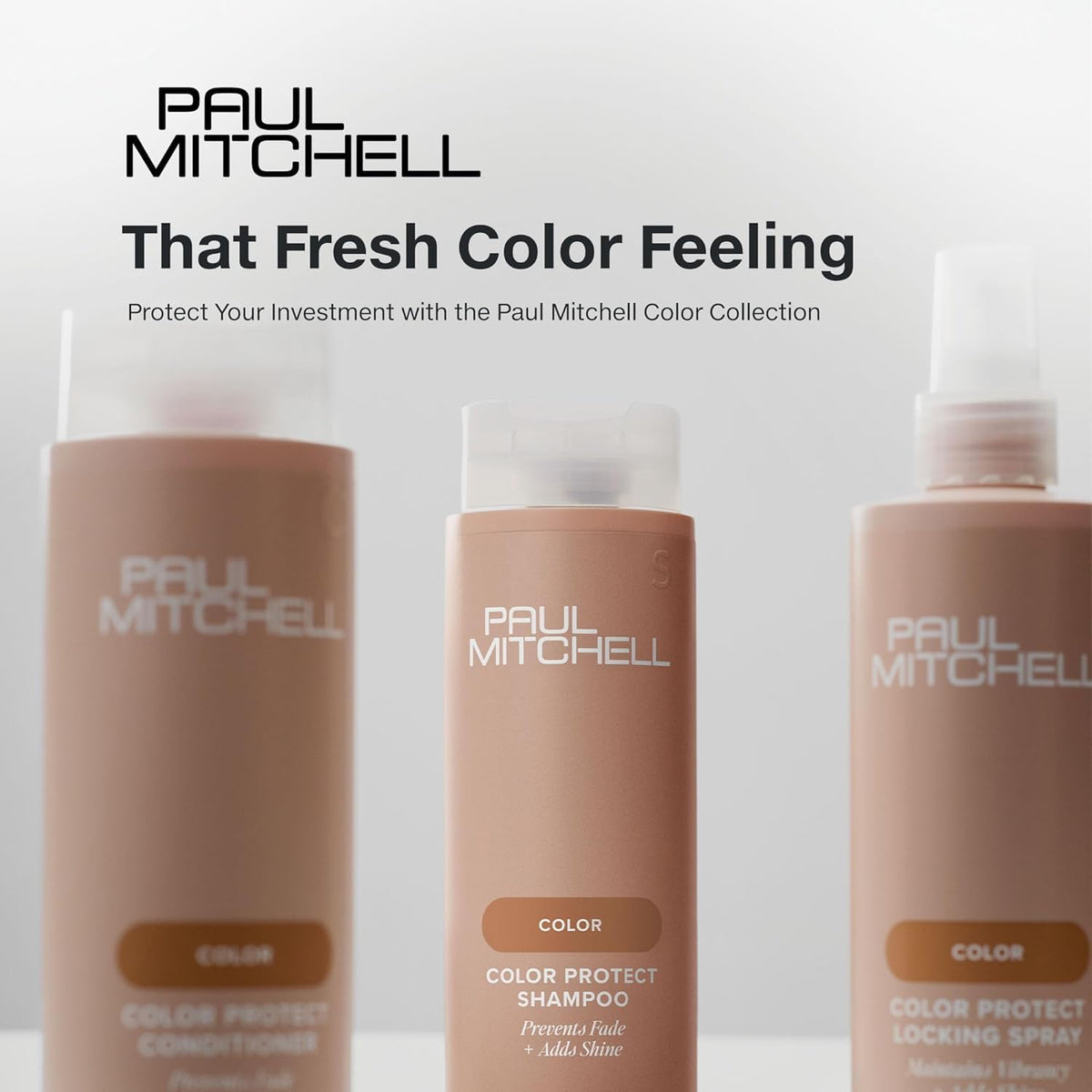 Paul Mitchell Color Protect display trio emphasizes sun protection and color longevity