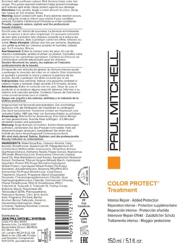 Paul Mitchell Color Protect Treatment fragrance notes of orange and bergamot