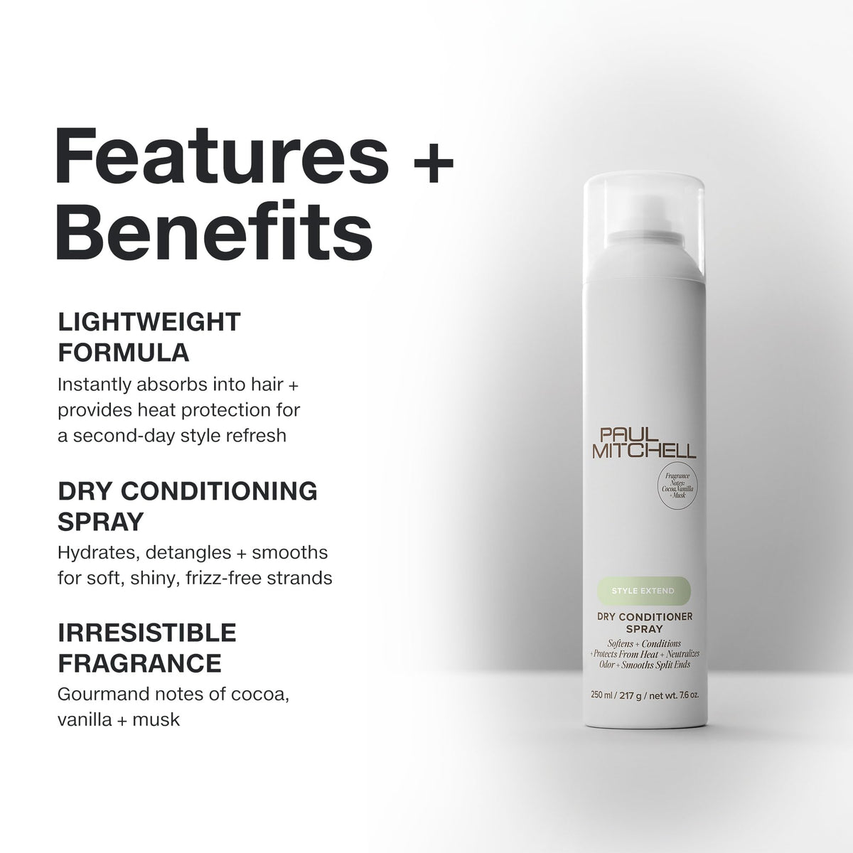 Label detail of Paul Mitchell Dry Conditioner highlighting its lightweight formula