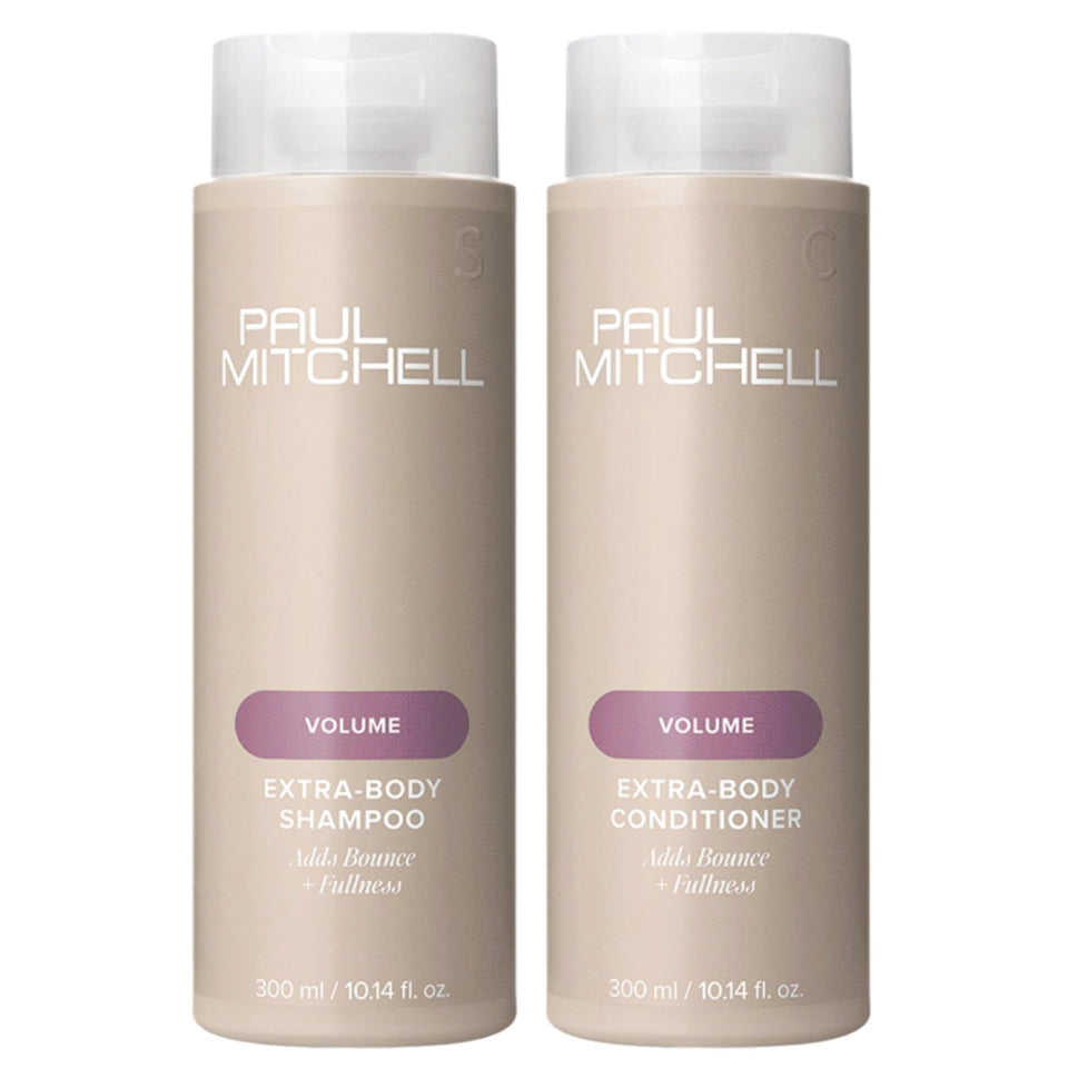Paul Mitchell Extra-Body holiday gift set packaging highlights volumizing system for fine hair