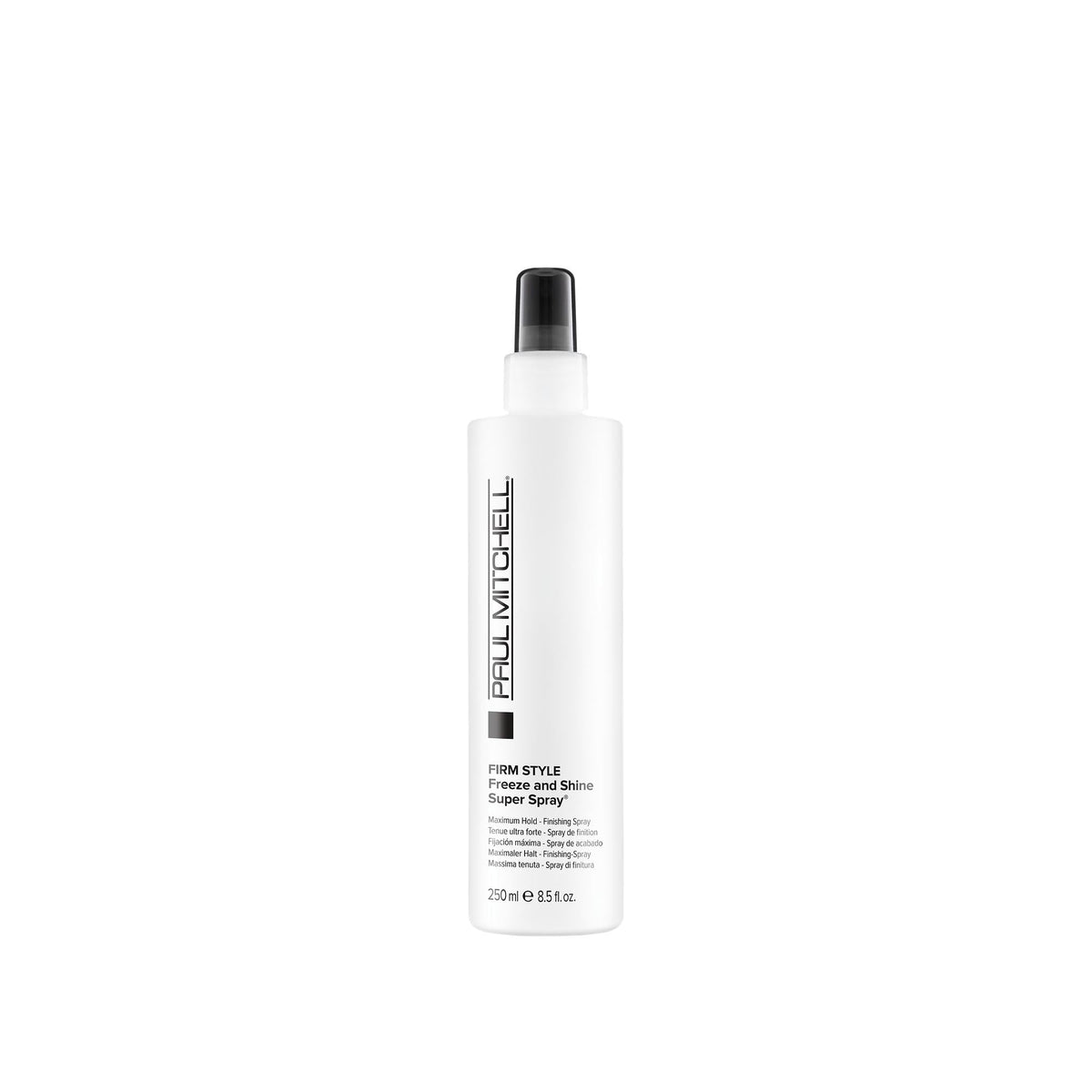 Paul Mitchell Freeze and Shine hairspray bottle showcasing maximum hold for coarse hair