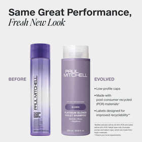 Paul Mitchell bottle pour demonstrates brass banishing for light blonde hair