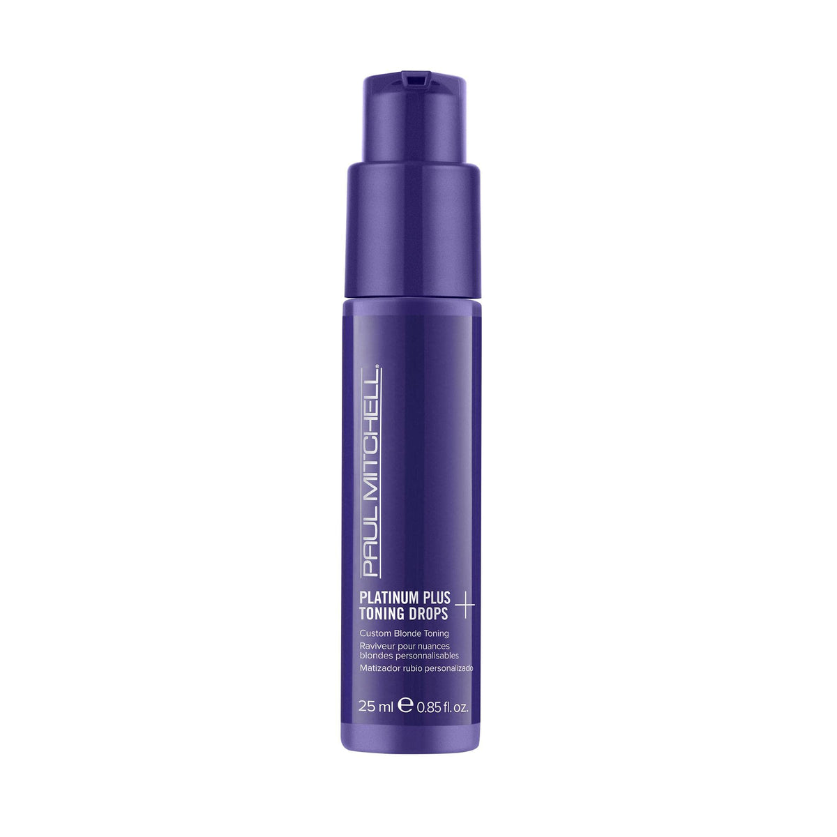 Paul Mitchell Platinum Plus Violet Toning Drops bottle shows concentrated violet pigments for cool tones