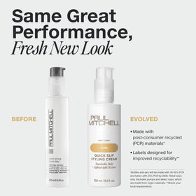 Paul Mitchell Quick Slip Cream being applied to damp hair for even distribution.