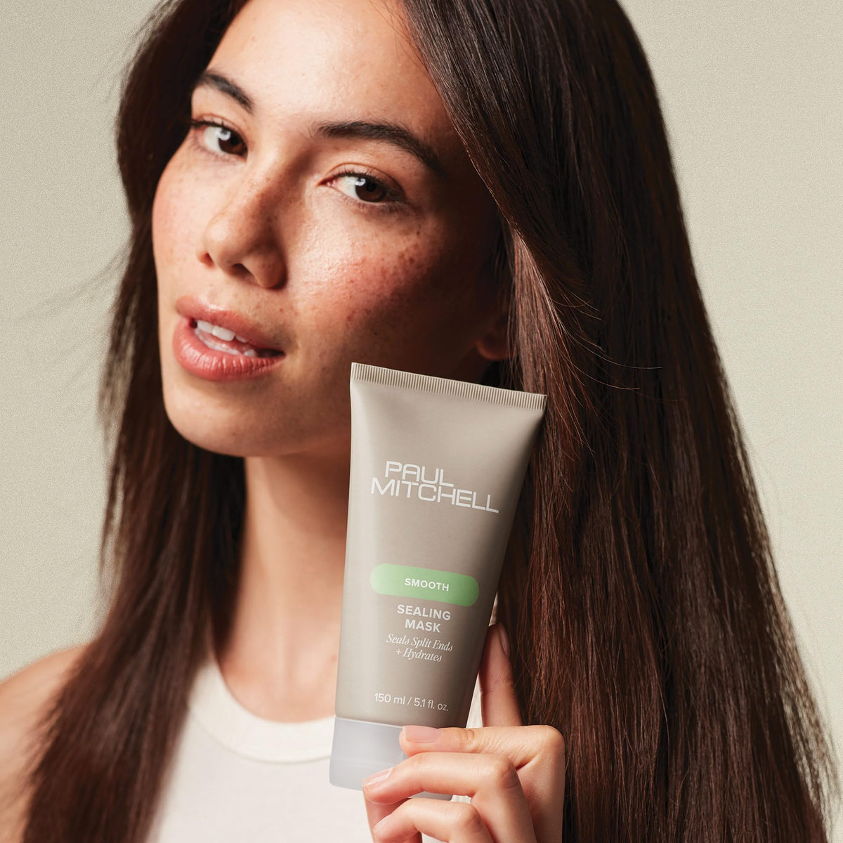 Smoothed hair texture after using Paul Mitchell Sealing Mask.