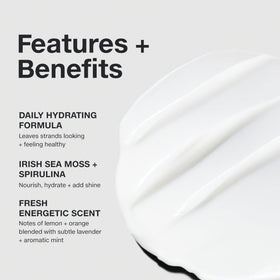 Paul Mitchell Sheer Hydration Conditioner ingredient panel with Irish sea moss and spirulina