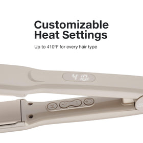 Paul Mitchell Smooth+ flat iron bevel-edged plates enable straightening, curling, and versatile styling.
