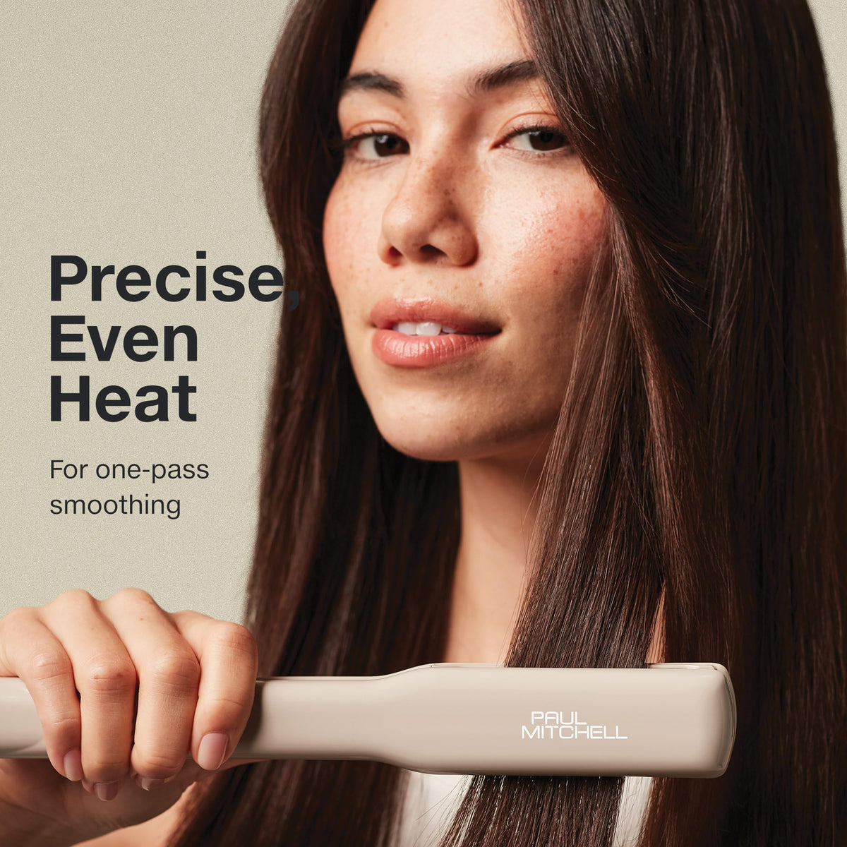 Paul Mitchell Smooth+ flat iron ceramic plates deliver even heat and a silky glide.