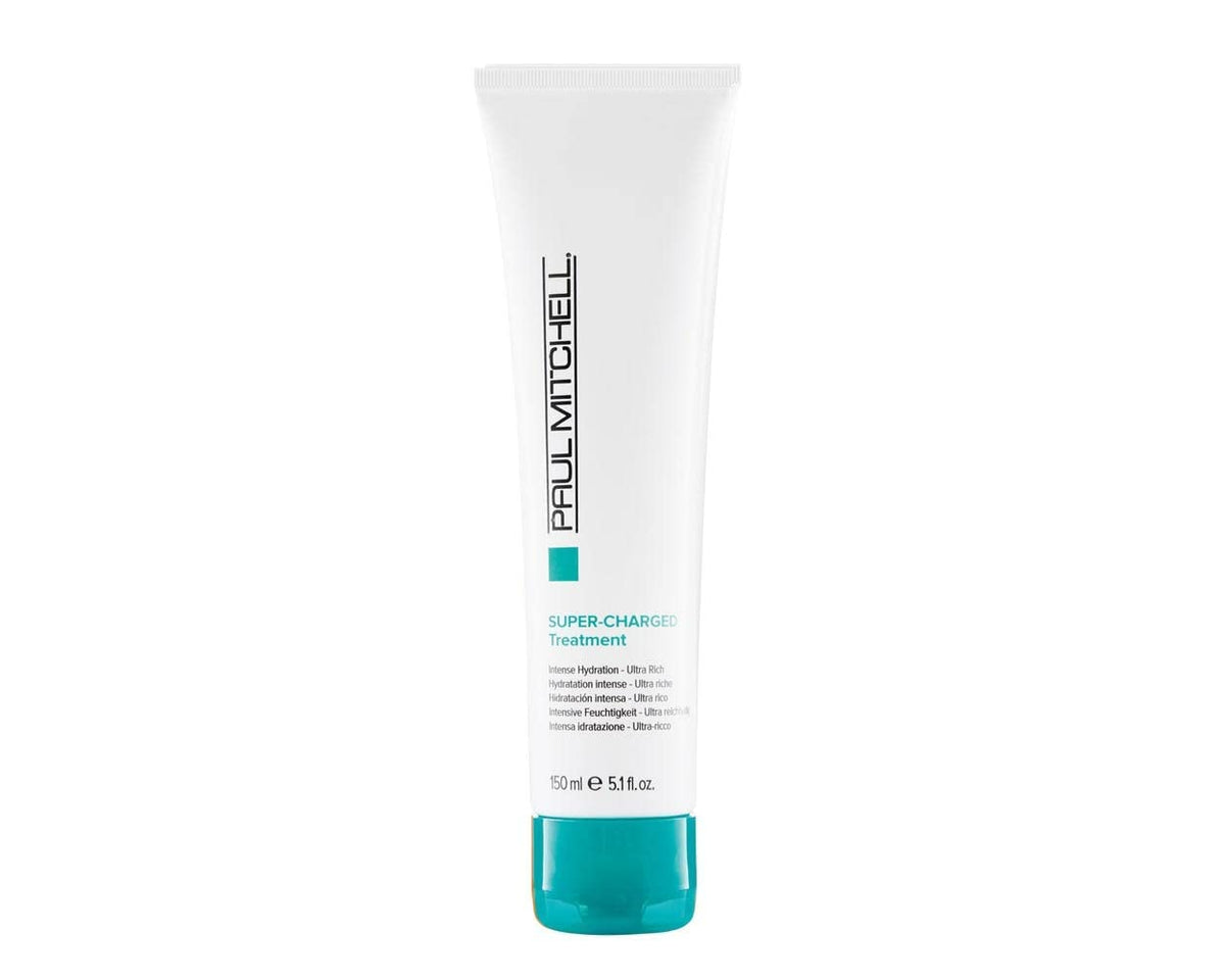 Paul Mitchell Super-Charged Treatment bottle showing deep moisture for dry hair