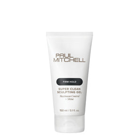 Paul Mitchell Super Clean Sculpting Gel bottle highlighting firm hold and shine.