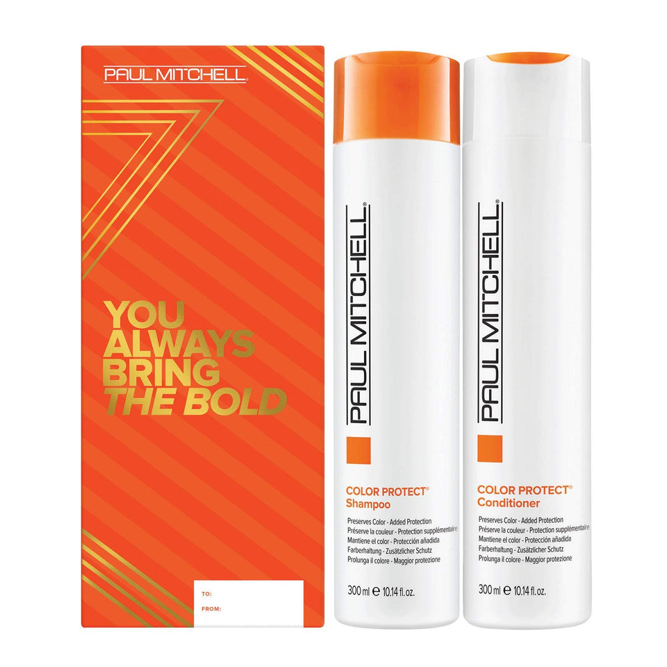Paul Mitchell Color Protect holiday set shampoo bottle showing color protection and shine