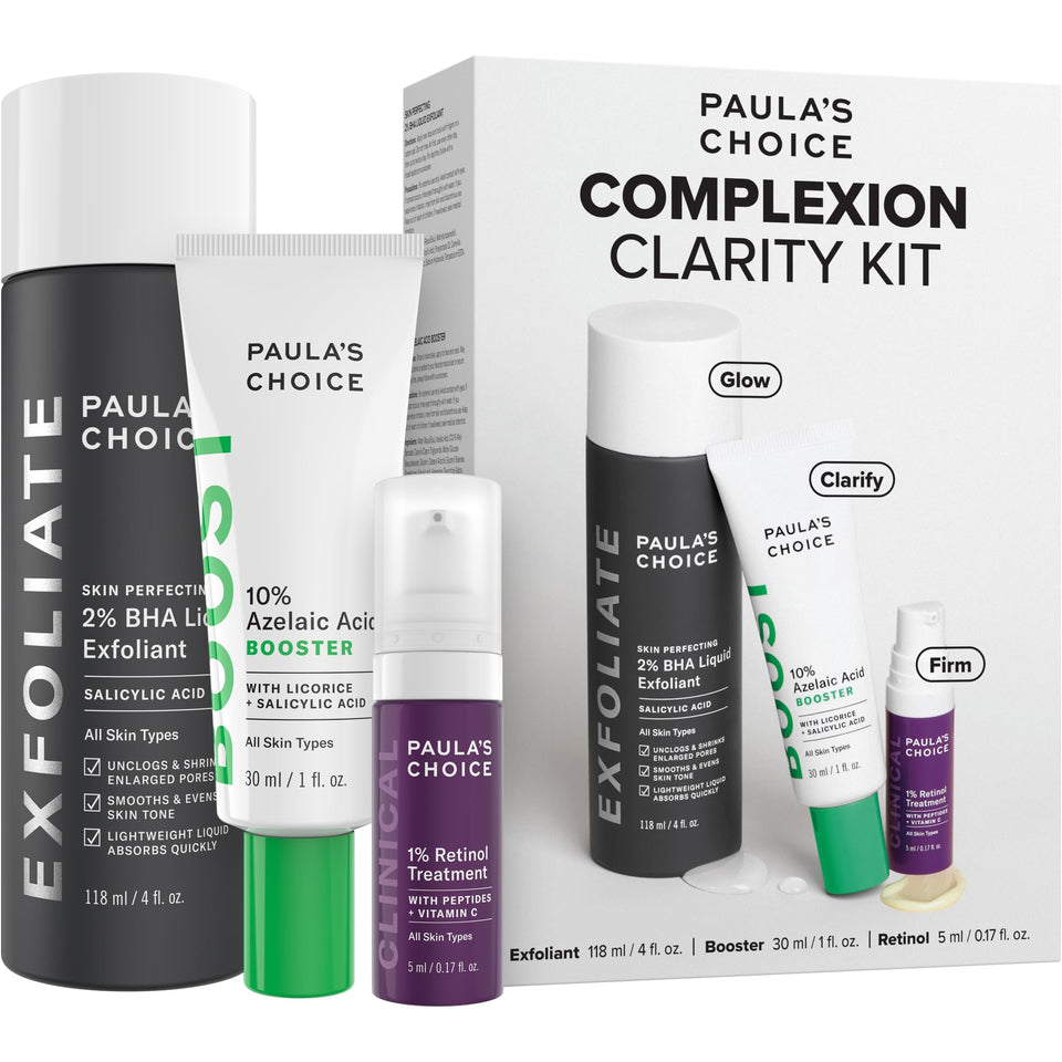 Paula's Choice BHA exfoliant bottle highlights skin texture refinement.