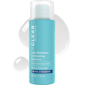 Paula's Choice CLEAR Exfoliating Solution bottle shows fragrance-free formula for pore clearing.