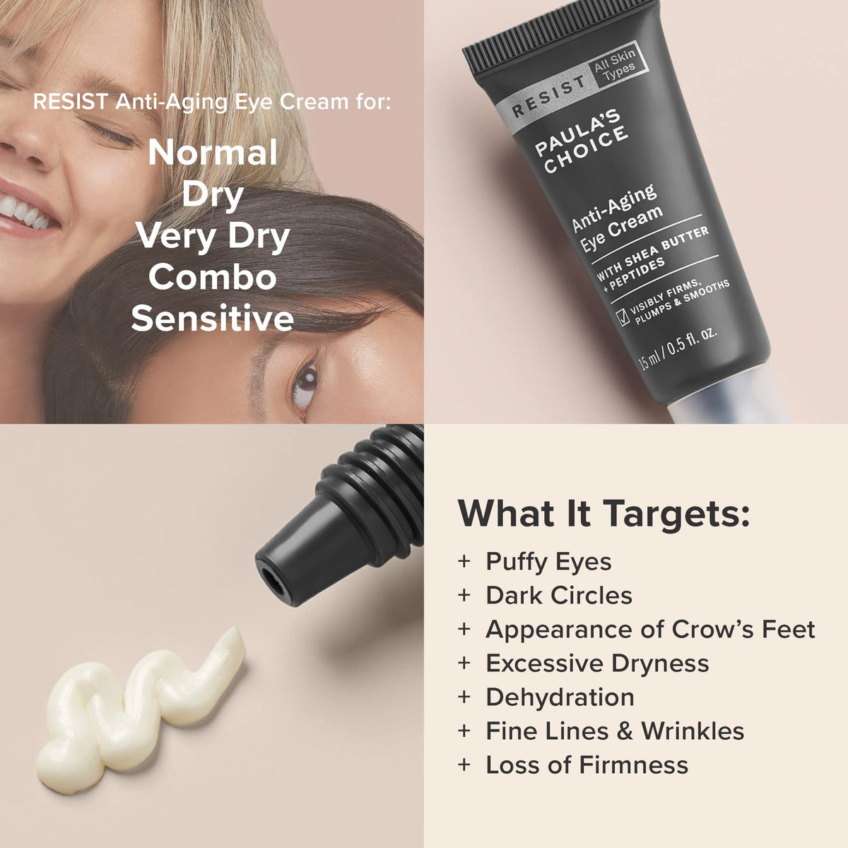 Paula's Choice RESIST eye cream being applied around the eye for nighttime use.