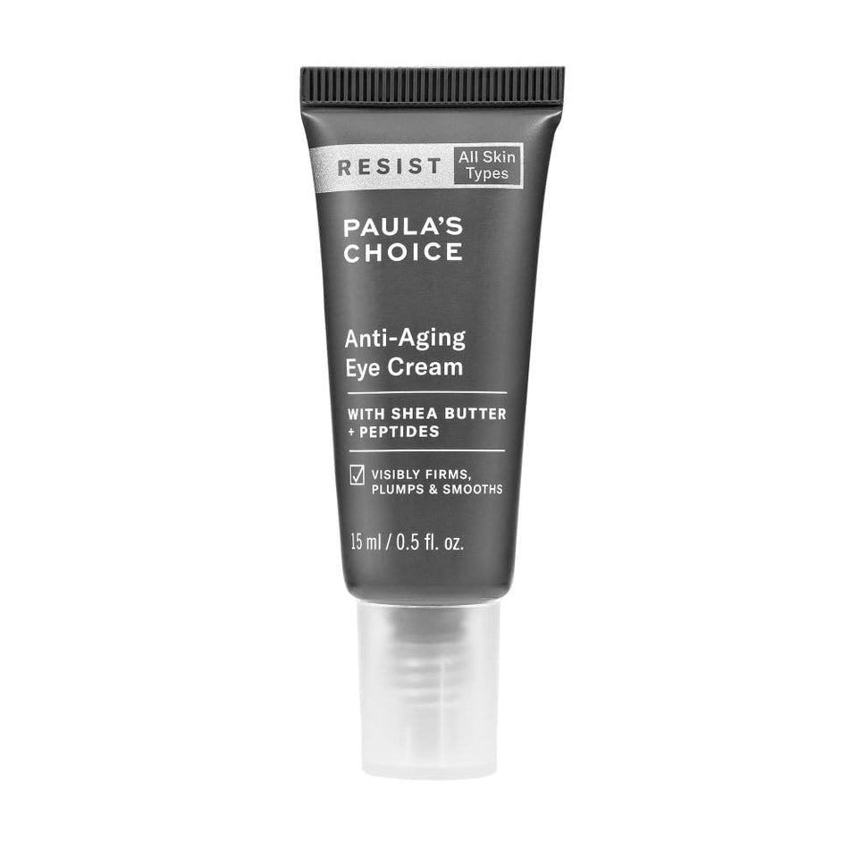 Paula's Choice RESIST eye cream bottle showing overnight hydration for brighter under-eyes.