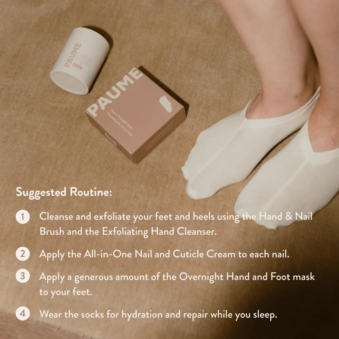 PAUME socks paired with Overnight Hand and Foot Mask for moisture