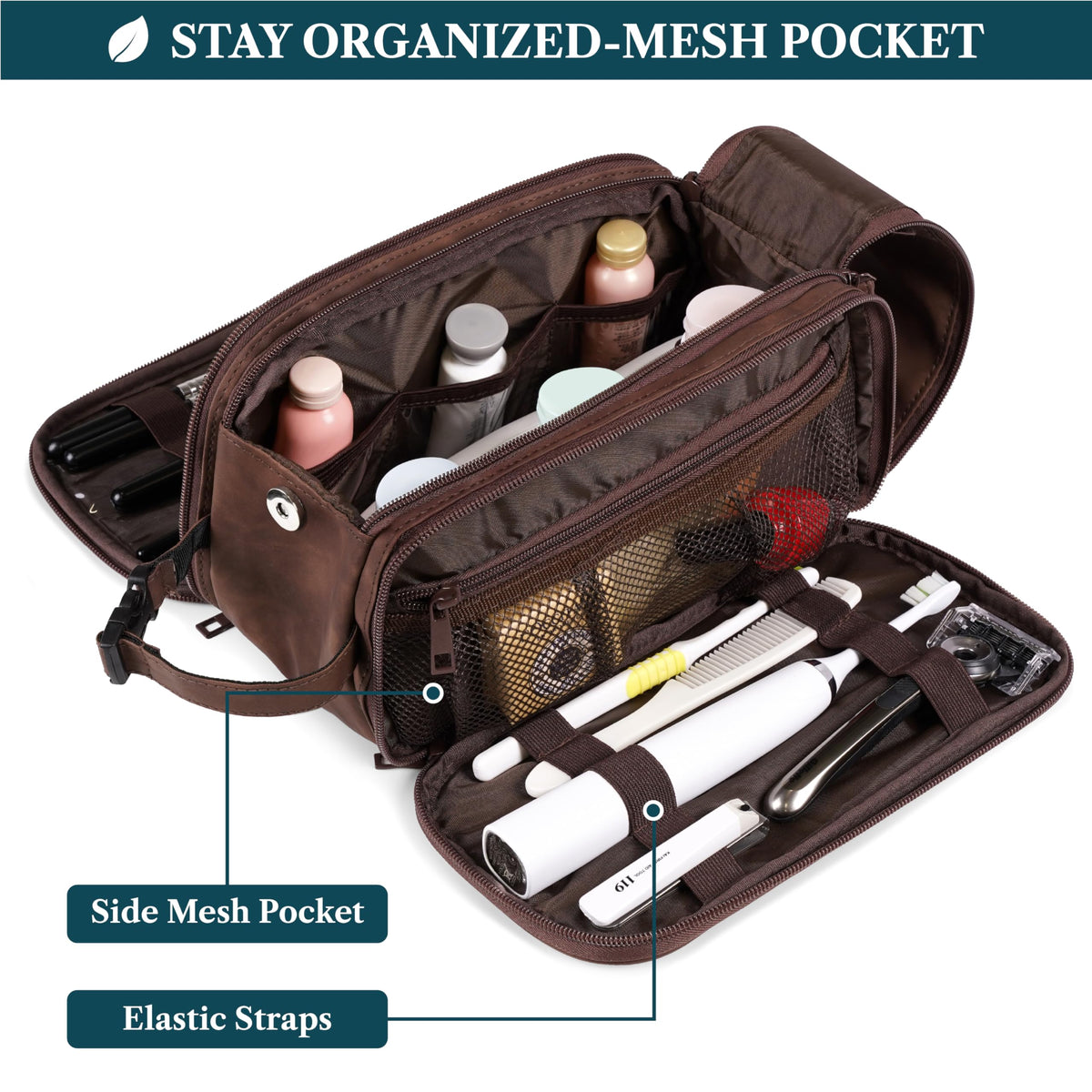 PAVILIA Dopp kit with large capacity fits shaving gear and grooming essentials.