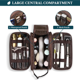 PAVILIA hangable bathroom bag saves counter space in hotels and gyms.