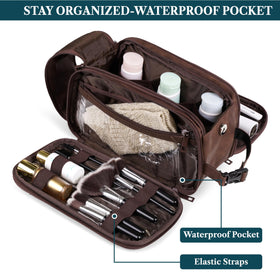PAVILIA leather water-resistant bag protects items during travel.