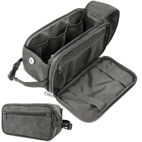 PAVILIA dark grey toiletry bag front view, compact travel companion for organized grooming.