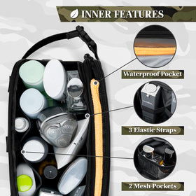 PAVILIA bag interior with mesh pockets for organized grooming items.