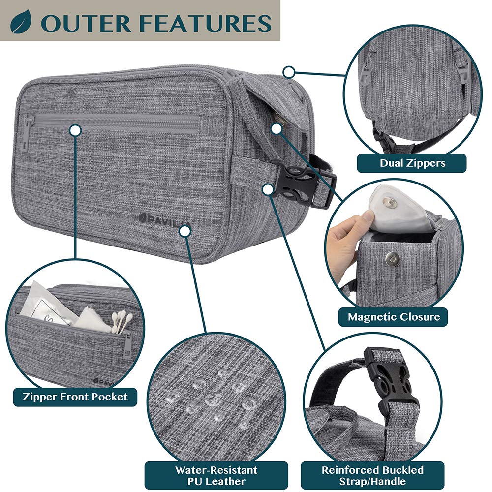PAVILIA toiletry bag double-zipper design provides easy access to contents