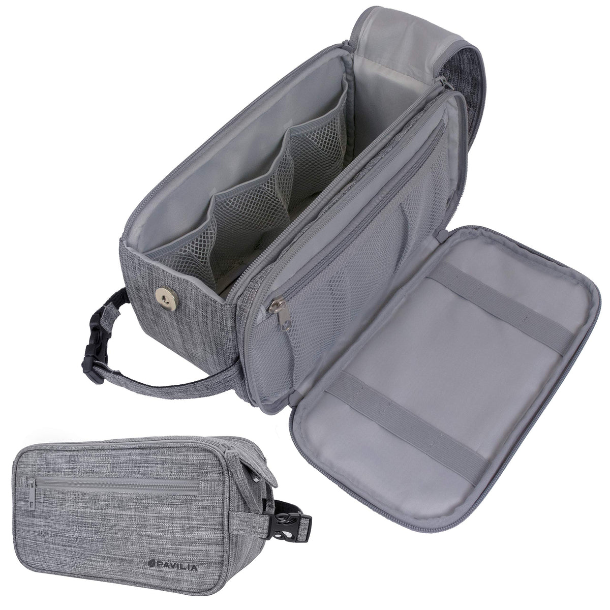 PAVILIA toiletry bag for men main compartment holds grooming essentials while traveling