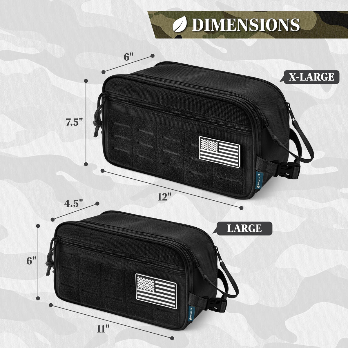 PAVILIA bag patch area for customization with badges or flags.