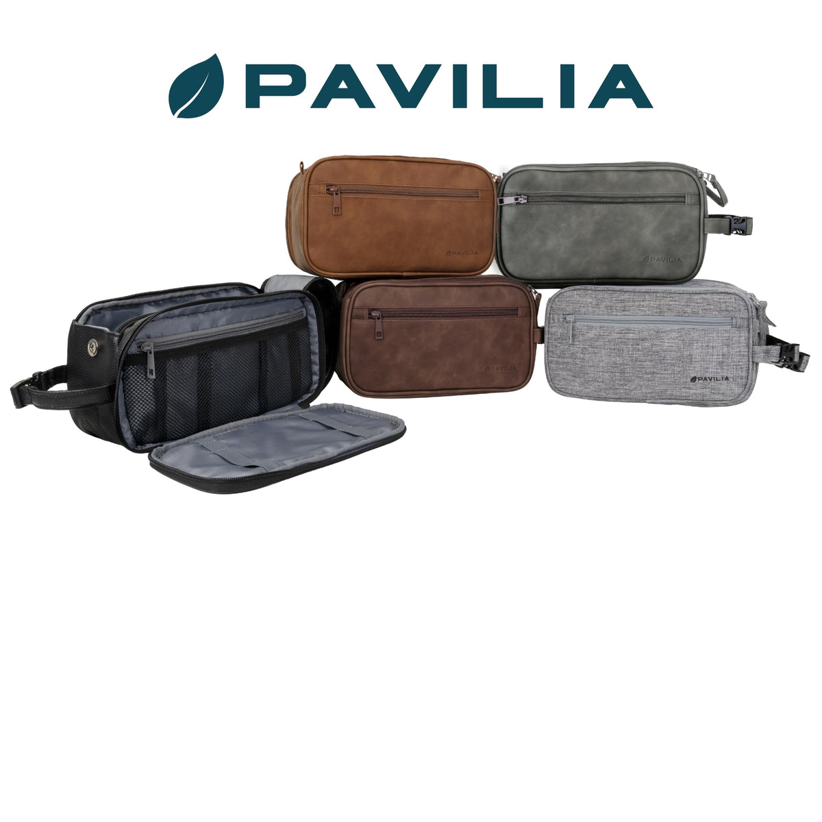 PAVILIA toiletry bag in luggage, illustrating versatile travel organization.