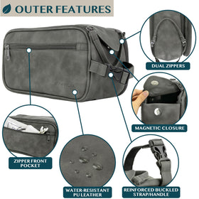 PAVILIA toiletry bag in water-resistant PU leather protects contents during travel.
