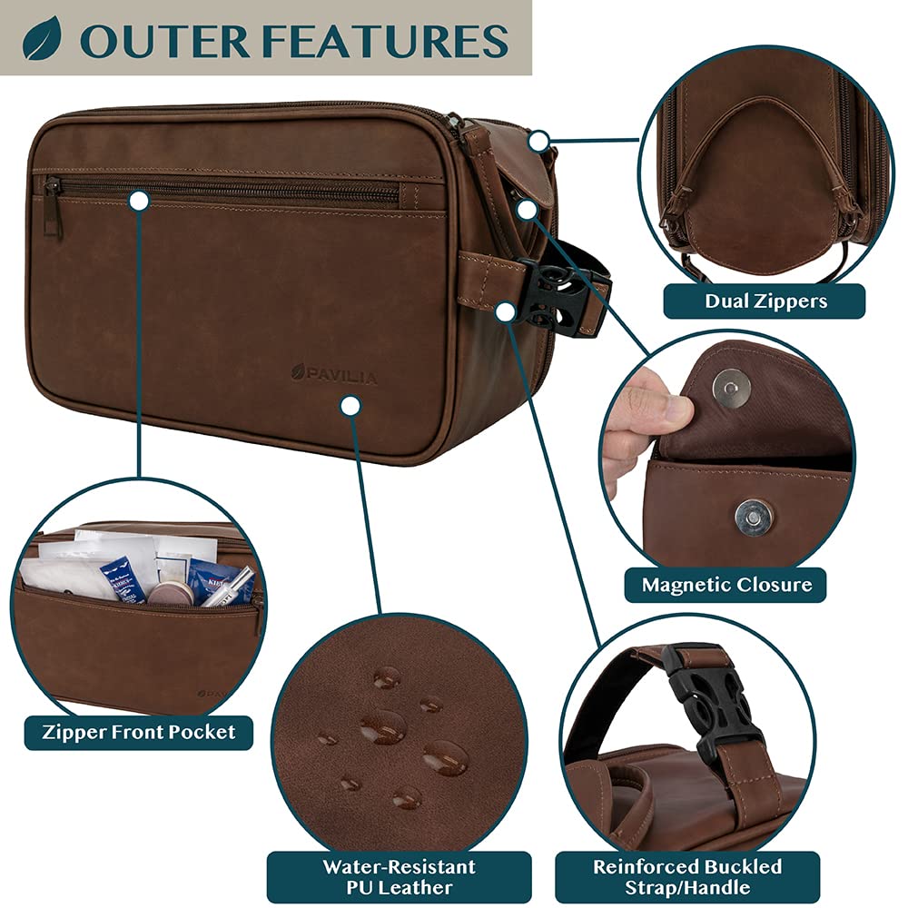 PAVILIA water-resistant PU leather bag protecting items during travel