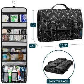 PAVILIA travel hanging toiletry bag folded with front pocket visible for essentials