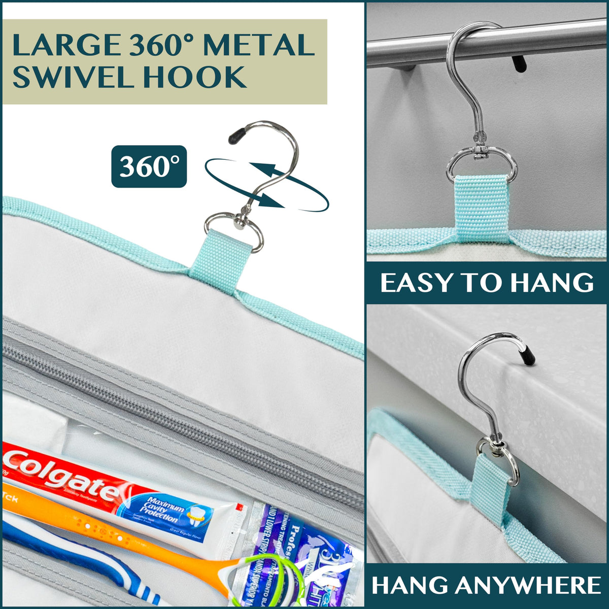 PAVILIA waterproof pocket stores wet items, preventing leaks in luggage.