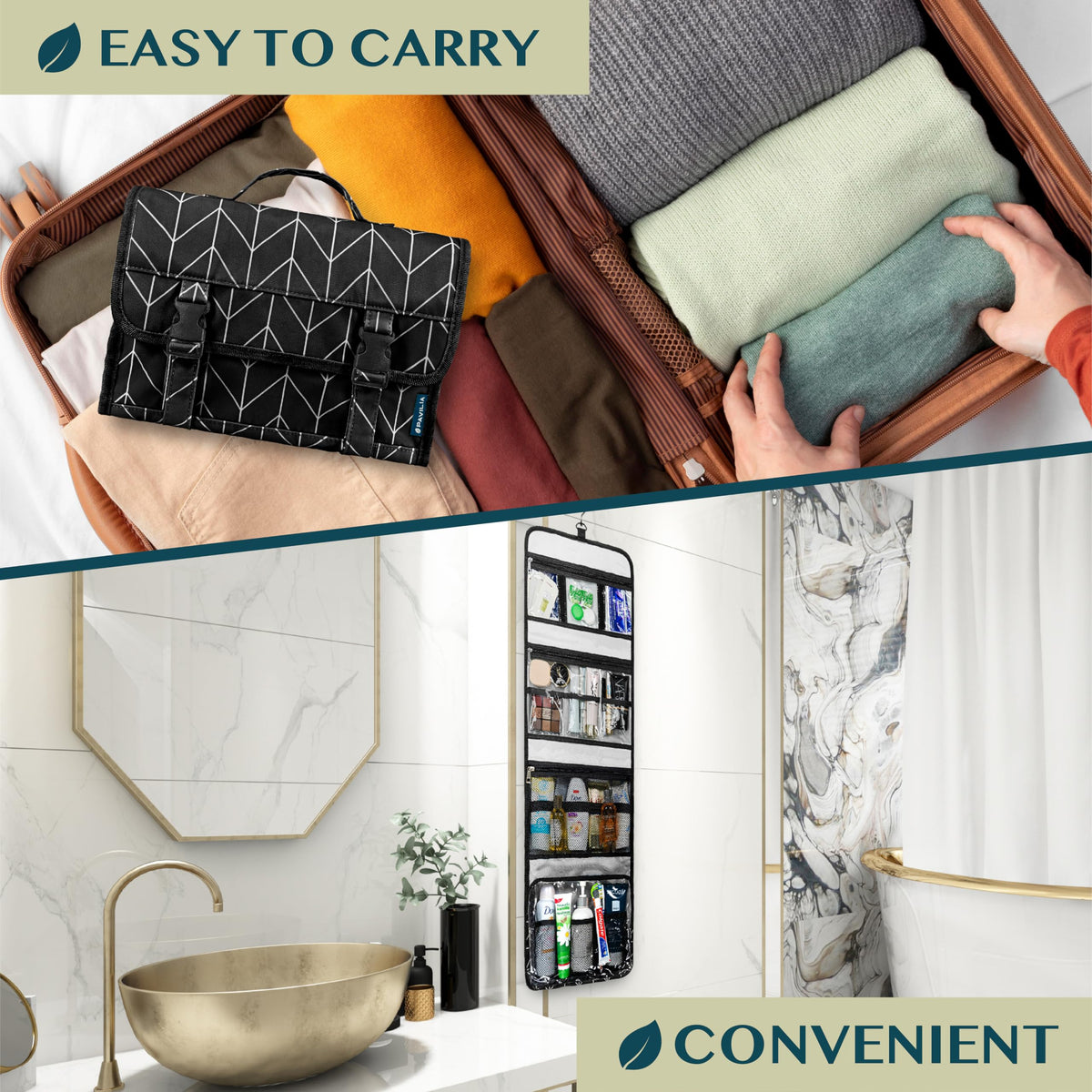 PAVILIA waterproof compartment keeping wet items separate during travel