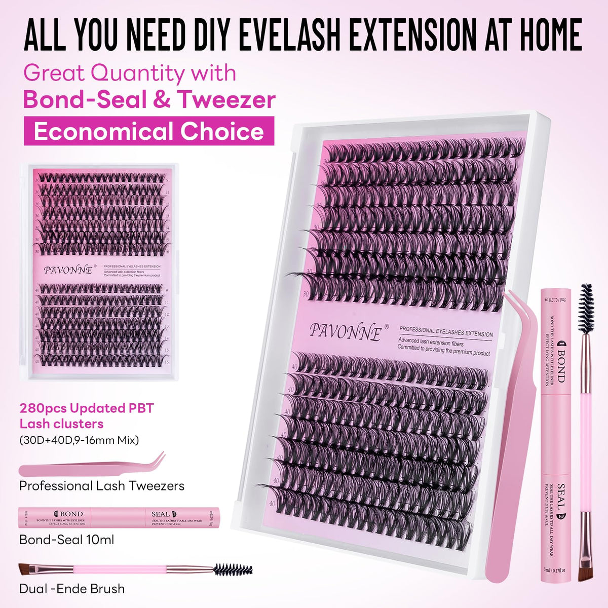 PAVONNE cluster lashes 30D-40D for flexible, natural-looking volume.