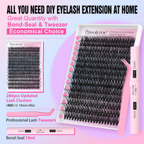 Pawotence 40D cluster lashes 12-18 mm for fuller, natural-looking volume.