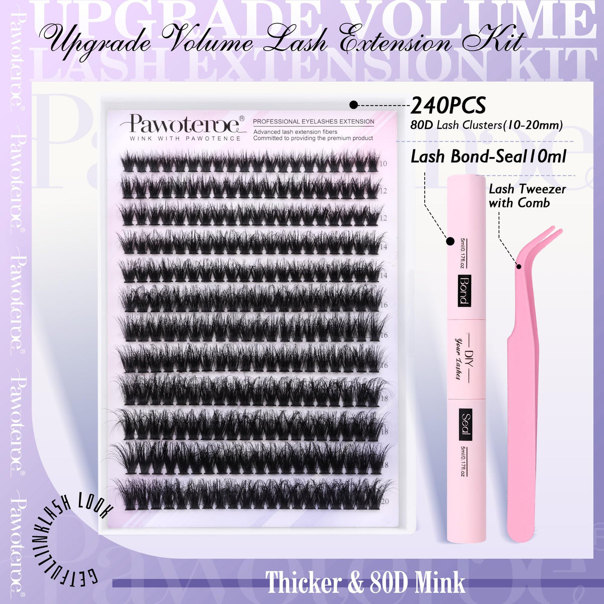 Pawotence 80D mink lash clusters 10-20mm for natural, fuller lashes