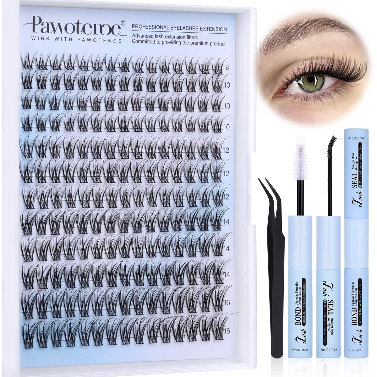 Pawotence Lash Clusters 180pcs pack for natural, customizable eyelash volume.
