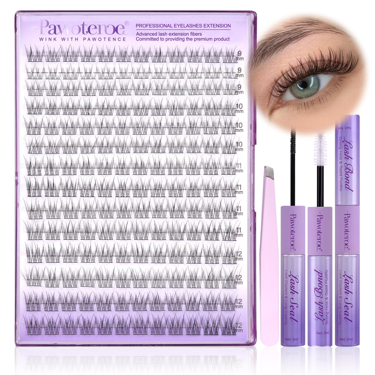 Pawotence Lash Extension Kit box with 168pcs for at-home use